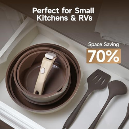 17-Piece RV Pots and Pans Set with Detachable Handle for Camper