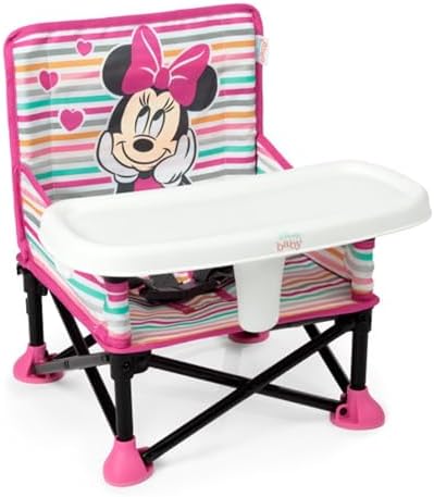 Bright Starts Disney Minnie Mouse Pop 'N Sit Portable Booster, Indoor/Outdoor Use, Floor Seat with Feeding Tray, 6 Mos - 3 Yrs