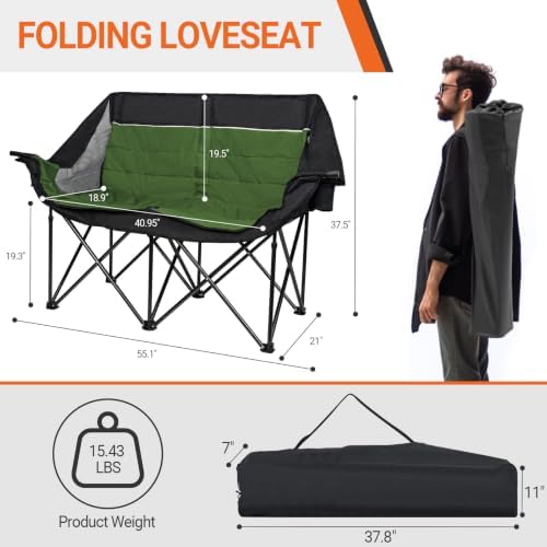 700LBS 2-Person Heavy Duty Double Camping Chair Loveseat Green