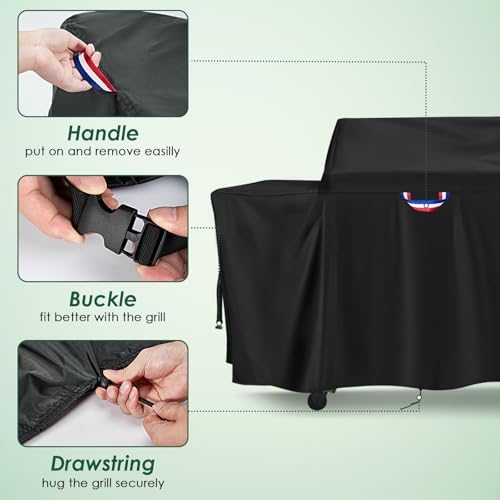 Grill Cover for Traeger Woodridge Pro/Elite Grills, Outdoor Waterproof BBQ Smoker Cover with Top Handles & Adjustable Straps, Pellet Grill Heavy Duty Accessory- 69x28x47 in, Black