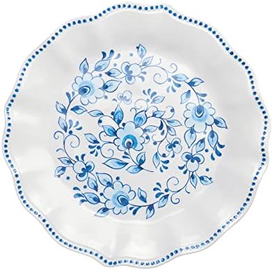 UPware 12 Piece Blue and White Floral Melamine Dinnerware Sets, Outdoor Dishes Set, Plates and Bowls Sets, Service for 4, Blue