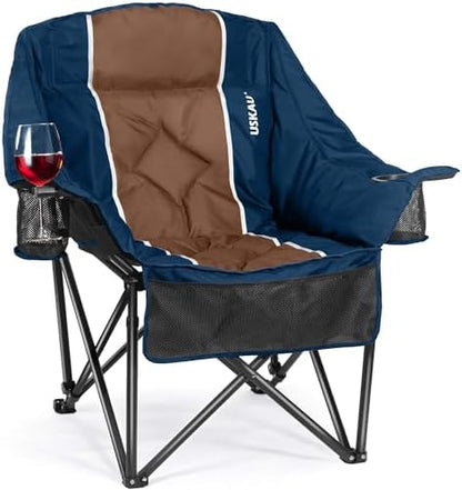 Oversized Camping Chair for Adults - Heavy Duty 400 lbs Padded Folding Chair with Wine Glass Holder, 2 Cup Holders & Side Pockets, Portable Carry Bag for RV, Tailgating, Lawn