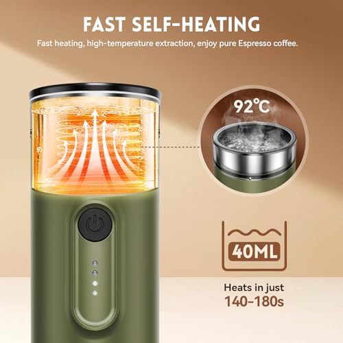 PO100 Portable Electric Espresso Machine, Self-Heating Travel Coffee Maker, Dual Use for Ground & Nespresso Capsules, Portable Coffee Brewer for Camping Car Office