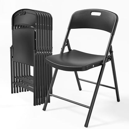 Bonnlo 8-Pack Black Plastic Folding Chairs, Portable Seat with Sturdy Steel Frame for Indoor & Outdoor Use, Perfect for Banquet, Party, Wedding, Office, and Camping