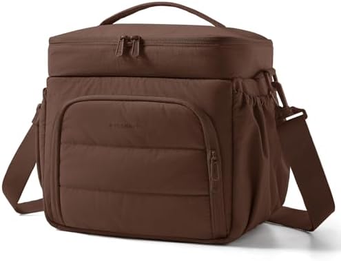 BAGSMART Puffy Insulated Lunch Bag, Lightweight Large 14L Double Deck Brown