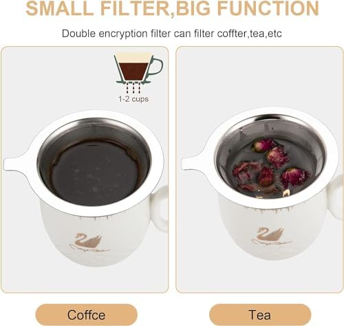 Pour Over Coffee Maker,Coffee Filter,Slow Drip Paperless Stainless Steel Cone Coffee Dripper(1 Cup) Mini