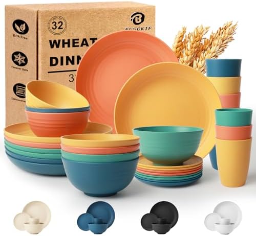 Wheat Straw Dinnerware Sets for 8, 32Piece Dishes Set for 8- Multi