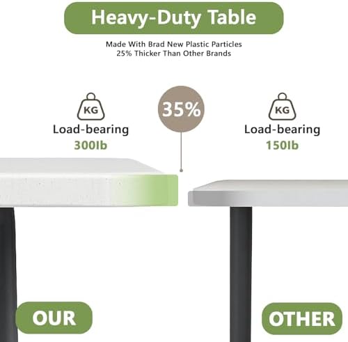 8FT Folding Table, Heavy Duty Plastic Fold-in-Half Utility Table with Handle, Portable Camping Picnic Table with Steel Legs for Indoor Outdoor Party, Dining, White