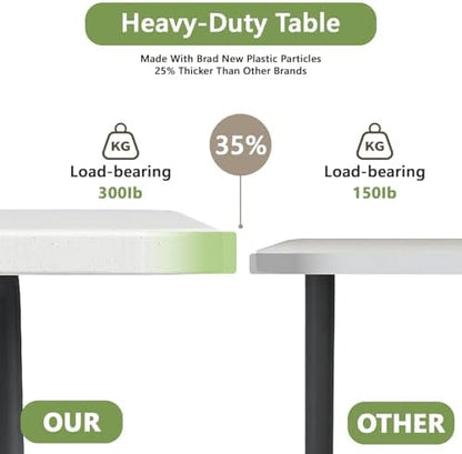 8FT Folding Table, Heavy Duty Plastic Fold-in-Half Utility Table with Handle, Portable Camping Picnic Table with Steel Legs for Indoor Outdoor Party, Dining, White