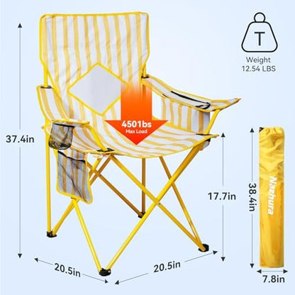 Nazhura 4 Pack Outdoor Camping Chairs Folding/Foldable/Portable with Cooler Pouch, Mesh Backrest and Cup Holder Pocket (Yellow, Metal, 4 Pack)