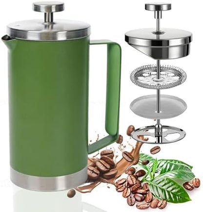 Stainless Steel French Press Coffee Maker 21OZ, 600ml Coffee Press Tea Press for Personal, Office, Travel,Camping (Green, 1-3 Cups)