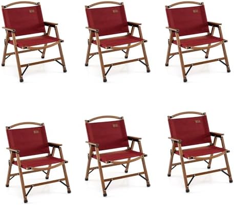 GYMAX Camping Chairs, 330lbs Folding Lawn Chair with Heavy Duty 900D Oxford Cloth & Lightweight Bamboo Frame, Outdoor Portable Camp Chairs for Picnic, Patio, Porch, Backyard, Fishing, Beach (6 Pieces)