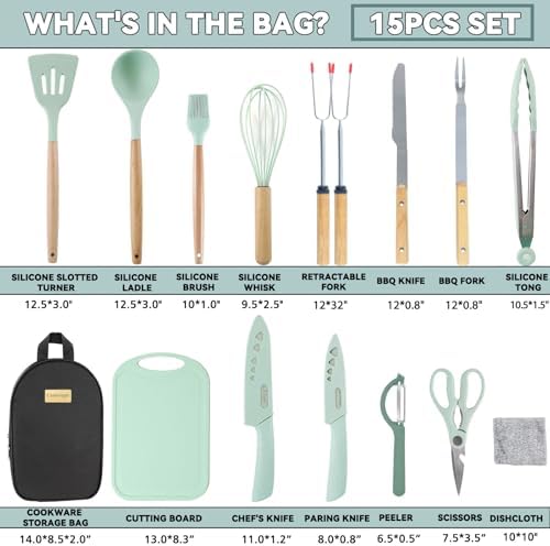 Camping Cooking Utensils Set, Silicone Cookware for Travel BBQ