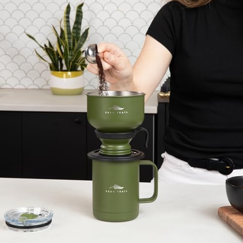 Pour over coffee maker, 12 oz insulated mug with lid, stainless steel reusable coffee filter, BPA-Free, (Cream)