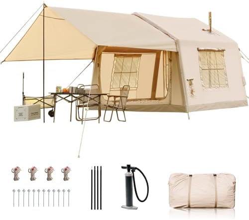 Inflatable Tents for Camping, Large Blow Up Tent with Hand Pump, Easy Setup InflatableTent 4 Season Tent, Waterproof Oxford Air Glamping Tents for Camping Adult 4/6/8/10/12 Person