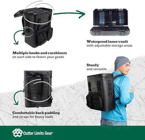 Outter Limits Gear VaultPack Backpack | Cooler Bag Insulated Portable Soft Shell with Interior Heavy Duty Hard Case | Sturdy Leak Proof Lightweight System with 4 Cold Ice Packs |