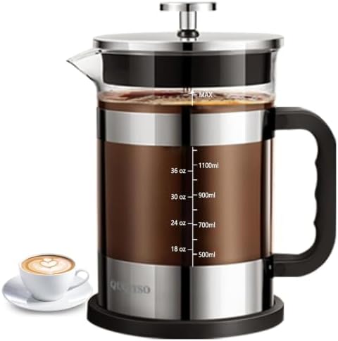 QUQIYSO French Press Coffee Maker 51oz, Large French Press, Thickened Glass