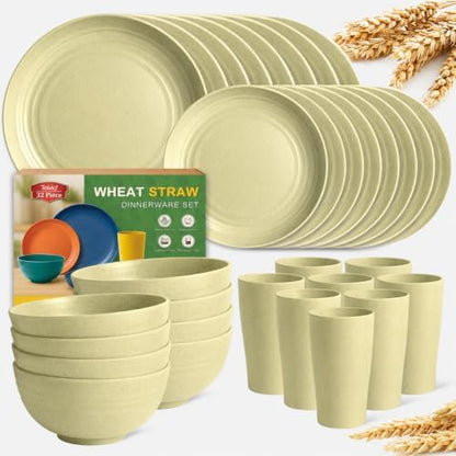 Teivio 32-Piece Plates and Bowls Sets for 8, Light Beige Dinnerware Sets