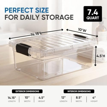 Superio 7.4 Quart Clear Plastic Storage Bin with Lid, Stackable Organizer Box, BPA-Free Storage Container for Home, Garage, School & Office, 1 Pack