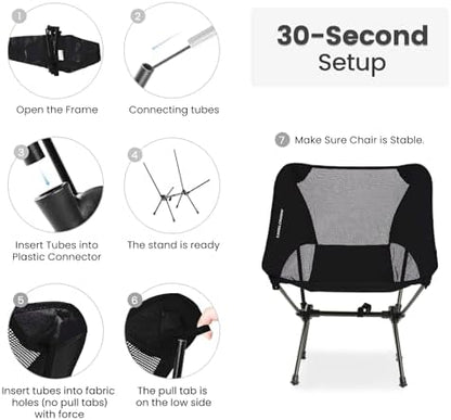 CAMEL CROWN Portable Camping Chair Lightweight Compact Folding Chair Mesh for Outdoor Camp Travel Beach Picnic Festival Hiking Backpacking Black 2 Pack