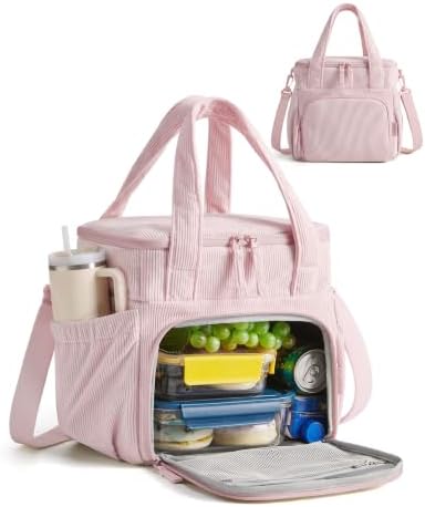 BAGSMART Corduroy Large Lunch Bag Women 14L Double Deck Insulated Lunch Box