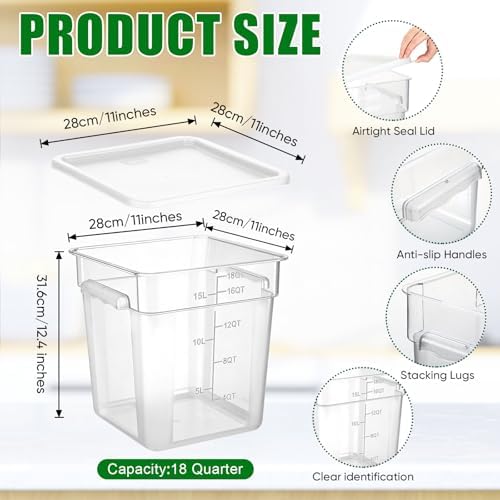 FoldTier 2 Pcs Square Food Storage Containers, White, 18 Qt