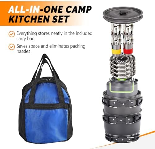ROVSUN 34 pcs Camping Cookware Mess Kit, Lightweight Non-Stick Camping Cooking Pot and Pan Set with Stainless Steel Camping Gear Kettle Cup for Open Fire, Backpacking, Outdoor Cooking