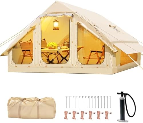Inflatable Tents for Camping, Large Blow Up Tent with Hand Pump, Easy Setup InflatableTent 4 Season Tent, Waterproof Oxford Air Glamping Tents for Camping Adult 4/6/8/10/12 Person