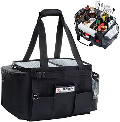 FREECOLSH Black Waterproof Caddy, 16" x 11" x 11", with Detachable Strap and Shoulder Pad for Carrying Utensils and Camping Supplies
