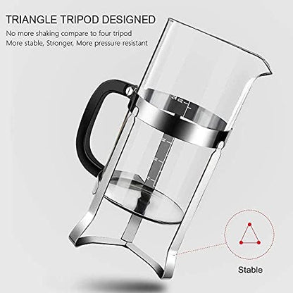 QUQIYSO French Press 34oz, Stainless Steel and Thickened Glass Coffee Maker