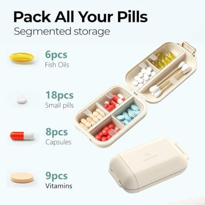 7 Compartments Travel Pill Organizer, Foldable Portable Airtight Pill Box