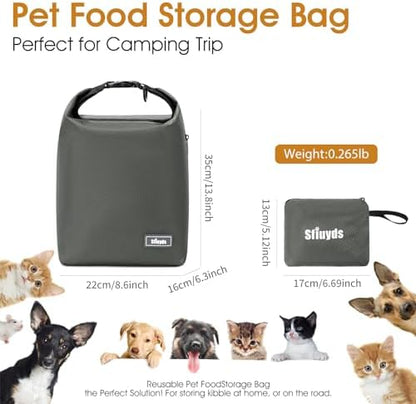 Travel Dog Food Container Pet Food Storage Bag Containers 2PCS Collapsible Travel Dog Bowls Waterproof Camping Storage Essentials Kibble Carrier 20L Easy to Clean (Grey, Small)