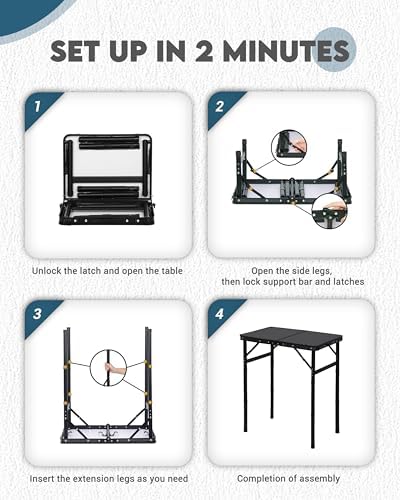 LOFTEY Small Folding Table, 2 ft Portable Camping Table, Adjustable Height