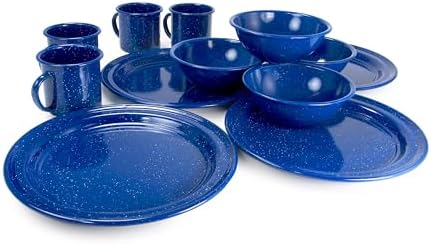 4-Person Enamelware Dining Set for Camping and Backpacking - Camping Gear Essentials for Camping and Backpacking by Caddis Sports