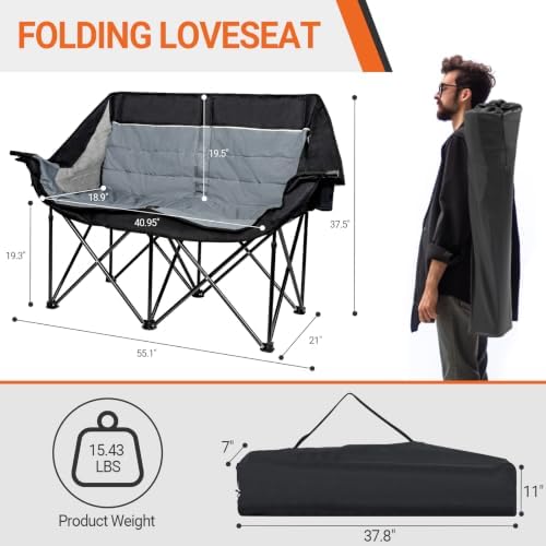 700LBS 2-Person Heavy Duty Double Camping Chair Loveseat Grey