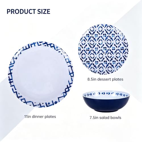 12Pcs Melamine Dinnerware Set - Unbreakable Plates and Bowls Set