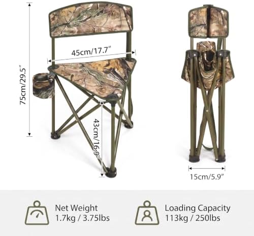 2 Pack Tripod Hunting Chair for Blinds,Lightweight Portable Camo Camping Chair with Backrests,for Hunting,Fishing,Golf Watching,Hiking,Camouflage