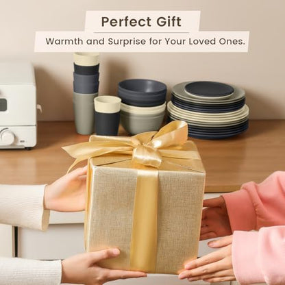 Homienly Kitchen Wheat Straw Dinnerware Set 40 PCS - Dinner Plates, Cereal Bowls, Wheat Straw Cups Set, Microwave and Dishwasher Safe Dishes Set, Unbreakable Dish Set for Party, Outdoor(Grey Stone)
