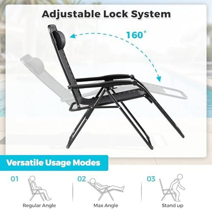 Homall Zero Gravity Chair Patio Folding Lawn Outdoor Lounge Gravity Camp Reclining Lounge Chair with Cup Holder Pillows for Poolside Backyard and Beach Set of 4 (Black)