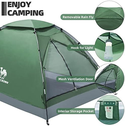 CAMEL CROWN 2/3/4 Person Camping Tent with Removable Rain Fly, Easy Setup Outdoor Tents Water Resistant Lightweight Portable for Family Backpacking Camping Hiking Traveling