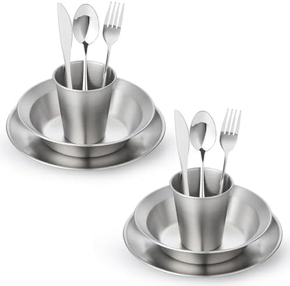 Stainless Steel Camping Mess Kit for 1-4 People,All-in-One Camping Cookware & Tableware Set with Plates,Bowls, Cups,Cutlery & Carry Bag,Outdoor Cooking Utensils for Camping,Backpacking,Hiking, Picnic