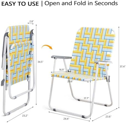VINGLI Patio Lawn Webbed Folding Chairs Outdoor Beach Portable Camping Chair for Yard, Garden (2, Yellow, Oversized)
