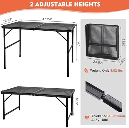 GREGIN Folding Camping Grill Table, Outdoor Metal Table. Foldable, Portable