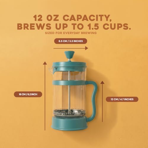 Utopia Kitchen 12 oz Glass French Press, French Press Coffee Maker, Tea Press, Triple-Layer Filter for Smooth Brew, Heat-Resistant Borosilicate Glass, Stainless Steel Plunger, Aqua