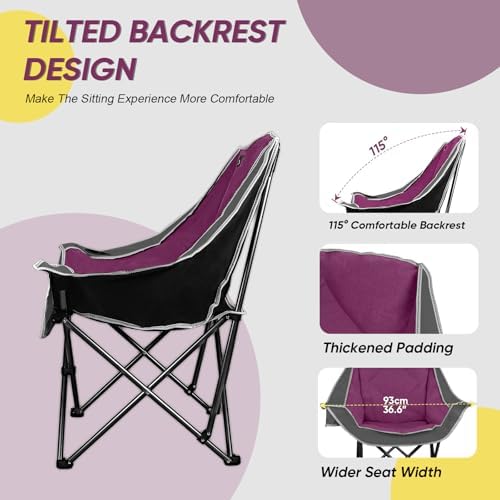 Northroad 2 Pack Oversized Camping Chair,Outdoor Padded Folding Lawn Chair w/Cup Holder,Carry Bag for Beach, Hiking, and Picnics,Heavy-Duty 300-lbs Capacity, Grey&Purple