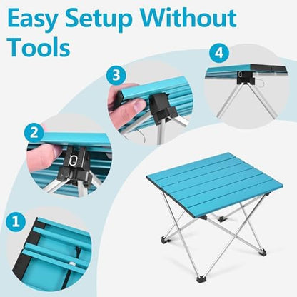 Grope Portable Camping Table,Aluminum Folding Beach Table (Deep Blue-S)