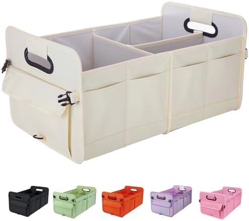 titiyiof Trunk Organizer For Suv & Sedan,Car Organizers and Storage, Waterproof Collapsible & Adjustable Straps,Sturdy Car Organization for Car Accessories, Tools,Food，Sundries,2-3 Compartment（Beige）