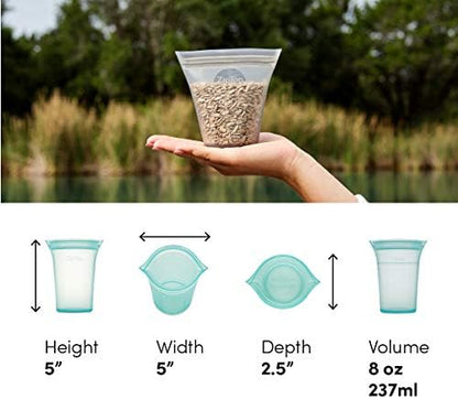 Zip Top Reusable Food Storage Bags | Small Cup [Gray] | Silicone Meal Prep Container | Microwave, Dishwasher and Freezer Safe | Made in the USA