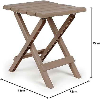 Camco Adirondack Portable Outdoor Camping Small Weatherproof Rustproof Durable Plastic Folding Side Table for Indoor and Outdoor Use, Taupe