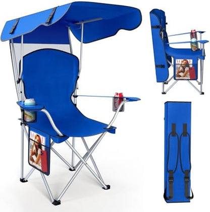 VTOY Portable Folding Camping Chair with Canopy, Outdoor Sun Shade Chair